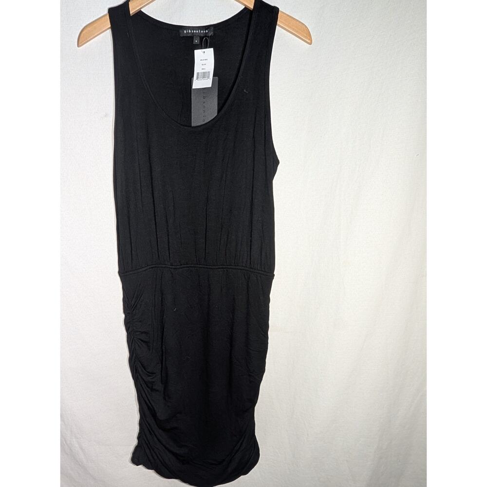 Gibsonlook Womens Side Rouched Tank Dress Sz S Black Soft Stretch Knit casual